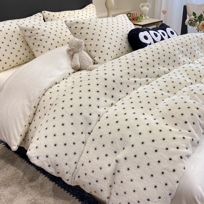 蝶帕家纺 2025新款兔毛绒印花四件套 小波点