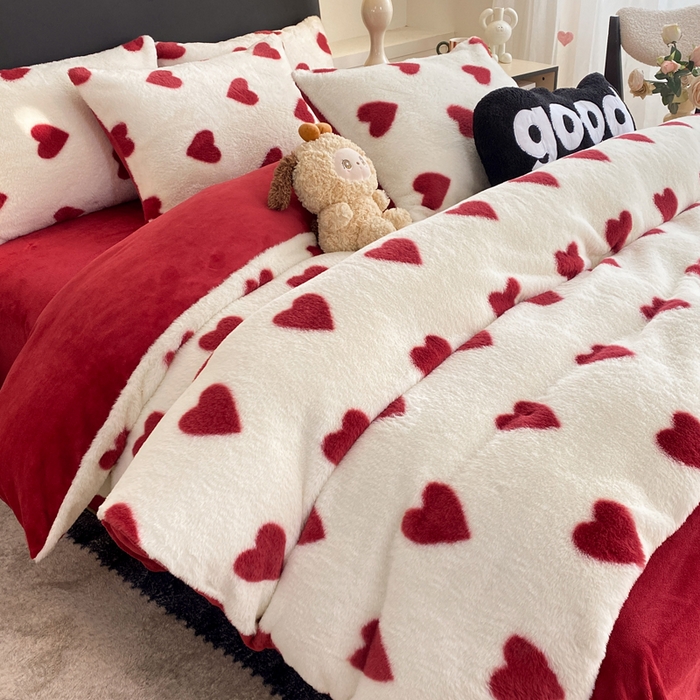 蝶帕家纺 2025新款兔毛绒印花四件套 心动