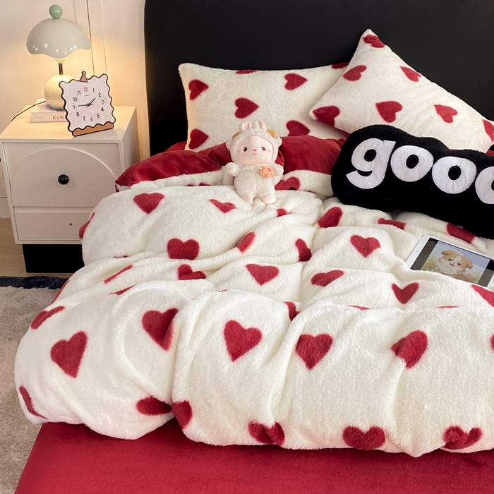 91家纺网 家纺一手货源 找家纺 蝶帕家纺 2025新款兔毛绒印花四件套 心动