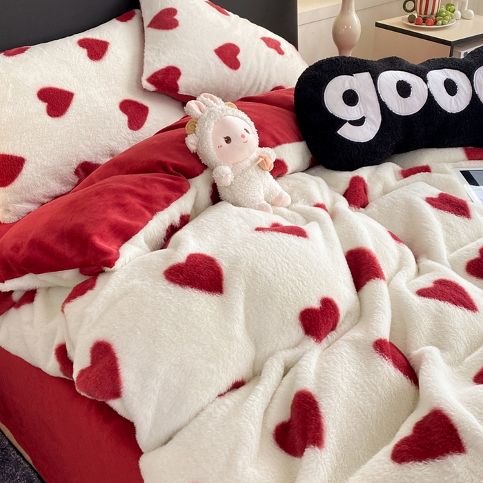 91家纺网 家纺一手货源 找家纺 蝶帕家纺 2025新款兔毛绒印花四件套 心动