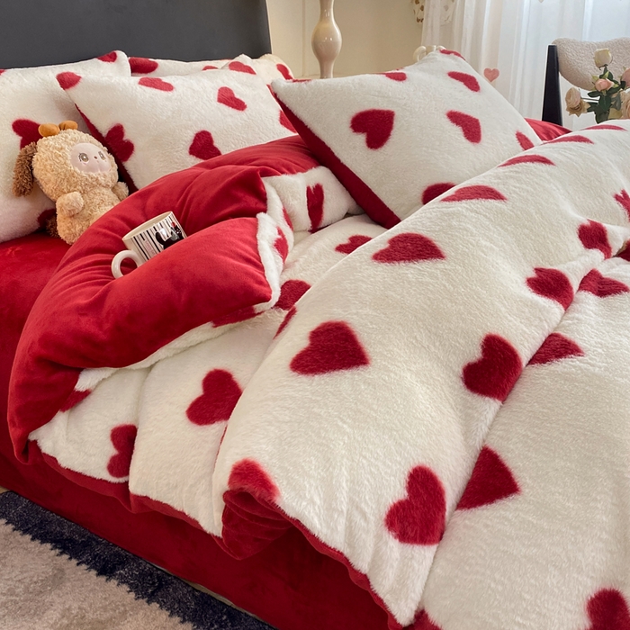 91家纺网 家纺一手货源 找家纺 蝶帕家纺 2025新款兔毛绒印花四件套 心动