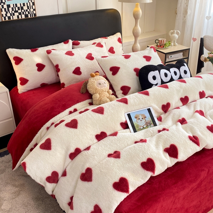 91家纺网 家纺一手货源 找家纺 蝶帕家纺 2025新款兔毛绒印花四件套 心动