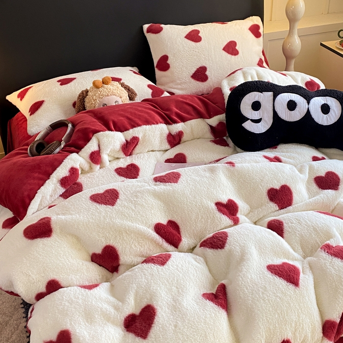 91家纺网 家纺一手货源 找家纺 蝶帕家纺 2025新款兔毛绒印花四件套 心动