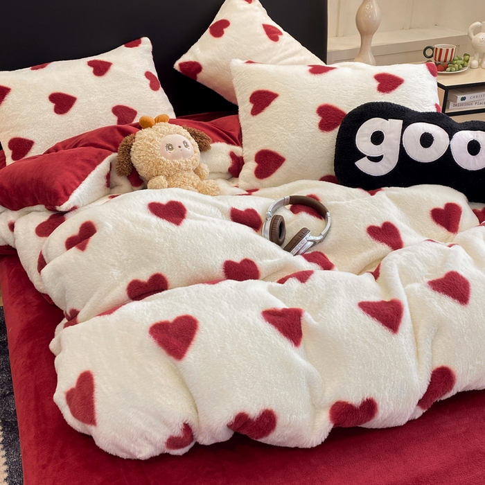 91家纺网 家纺一手货源 找家纺 蝶帕家纺 2025新款兔毛绒印花四件套 心动