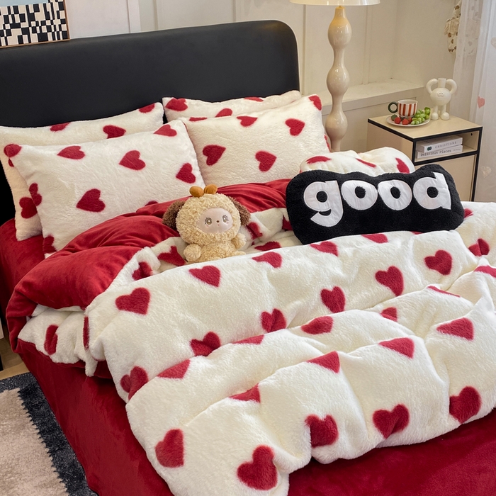 91家纺网 家纺一手货源 找家纺 蝶帕家纺 2025新款兔毛绒印花四件套 心动