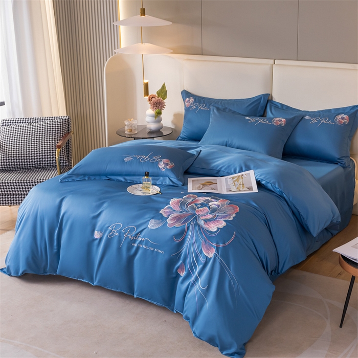 91家纺网 家纺一手货源 找家纺 （总）大麦乐田 2023新款亲肤雅棉刺绣四件套-水月镜花