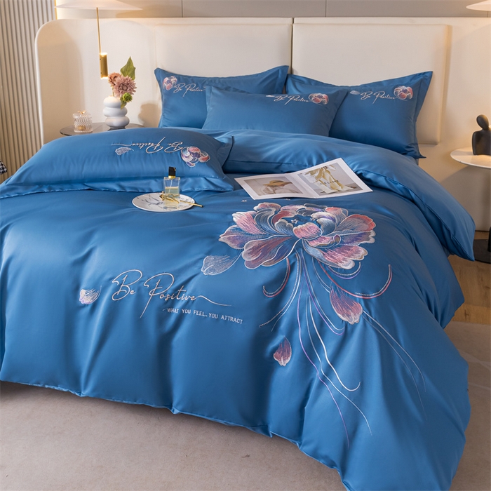 91家纺网 家纺一手货源 找家纺 （总）大麦乐田 2023新款亲肤雅棉刺绣四件套-水月镜花