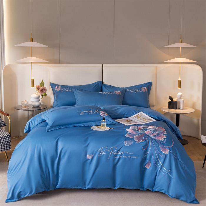 91家纺网 家纺一手货源 找家纺 （总）大麦乐田 2023新款亲肤雅棉刺绣四件套-水月镜花