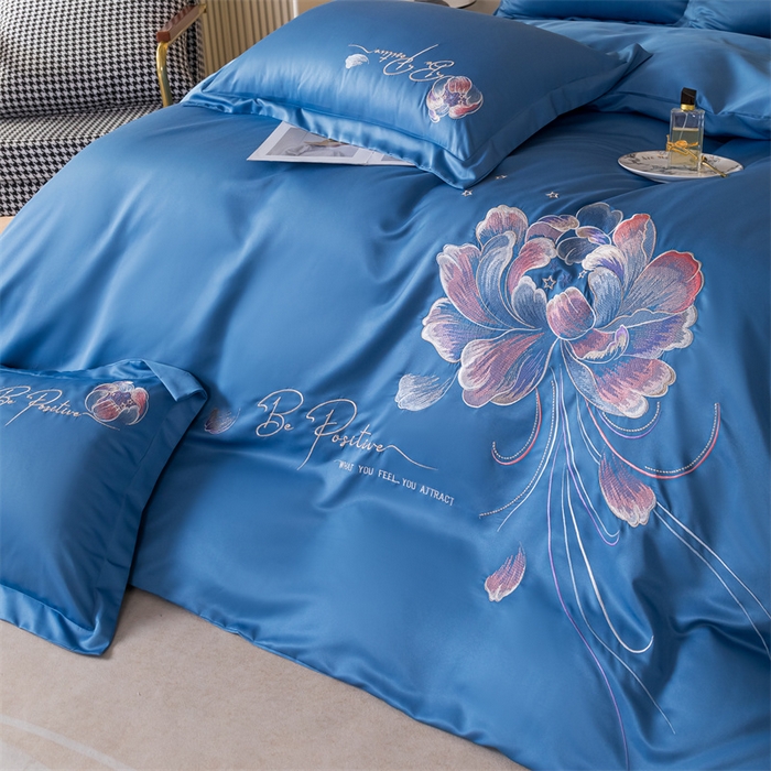 91家纺网 家纺一手货源 找家纺 （总）大麦乐田 2023新款亲肤雅棉刺绣四件套-水月镜花