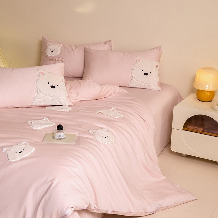 91家纺网 家纺一手货源 找家纺 618家纺 2025新款长绒棉全棉 50S100支纯棉奶油大白系列四件套 奶油大白粉