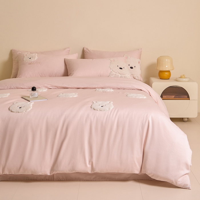 91家纺网 家纺一手货源 找家纺 618家纺 2025新款长绒棉全棉 50S100支纯棉奶油大白系列四件套 奶油大白粉