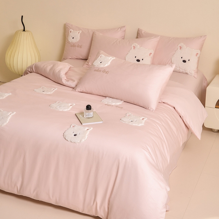 91家纺网 家纺一手货源 找家纺 618家纺 2025新款长绒棉全棉 50S100支纯棉奶油大白系列四件套 奶油大白粉