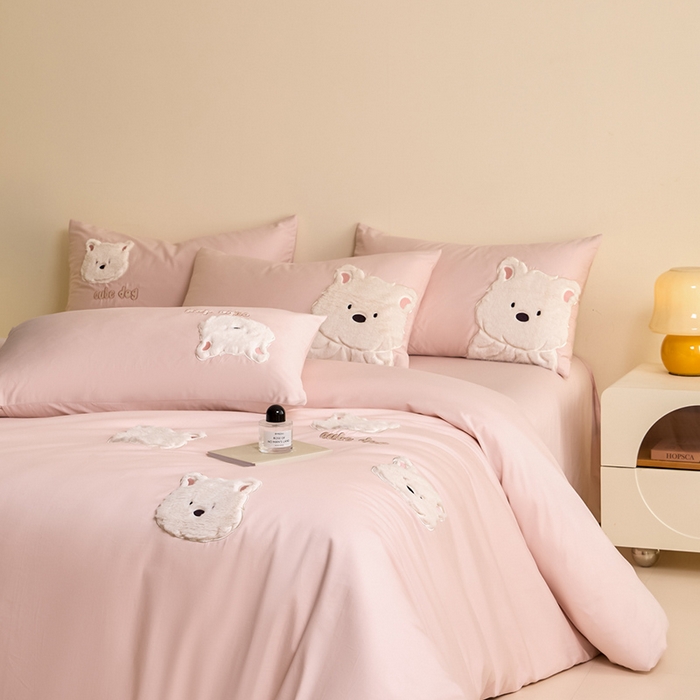 91家纺网 家纺一手货源 找家纺 618家纺 2025新款长绒棉全棉 50S100支纯棉奶油大白系列四件套 奶油大白粉