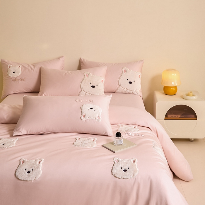 91家纺网 家纺一手货源 找家纺 618家纺 2025新款长绒棉全棉 50S100支纯棉奶油大白系列四件套 奶油大白粉