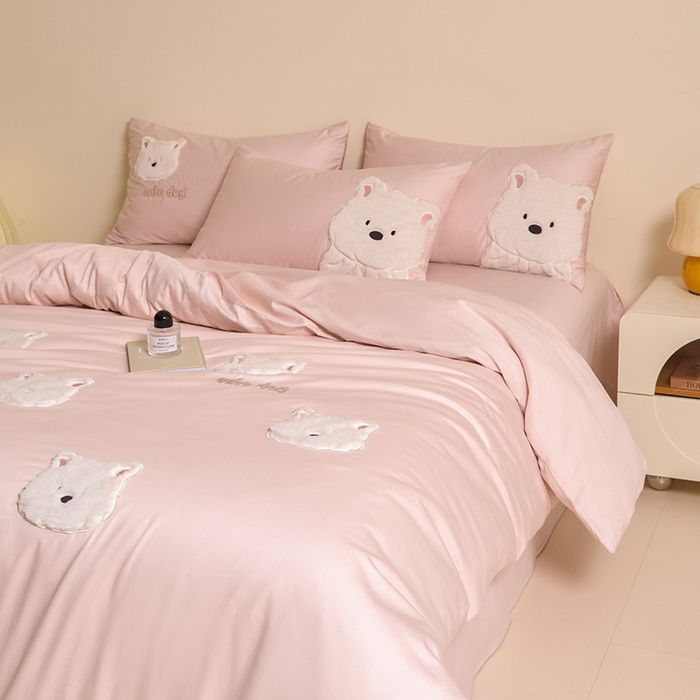 91家纺网 家纺一手货源 找家纺 618家纺 2025新款长绒棉全棉 50S100支纯棉奶油大白系列四件套 奶油大白粉