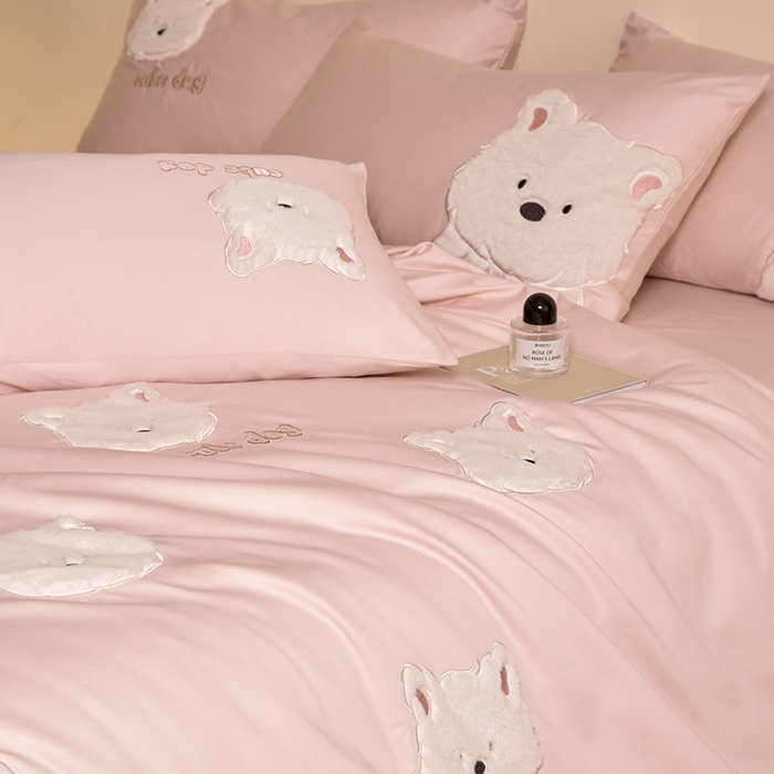 91家纺网 家纺一手货源 找家纺 618家纺 2025新款长绒棉全棉 50S100支纯棉奶油大白系列四件套 奶油大白粉