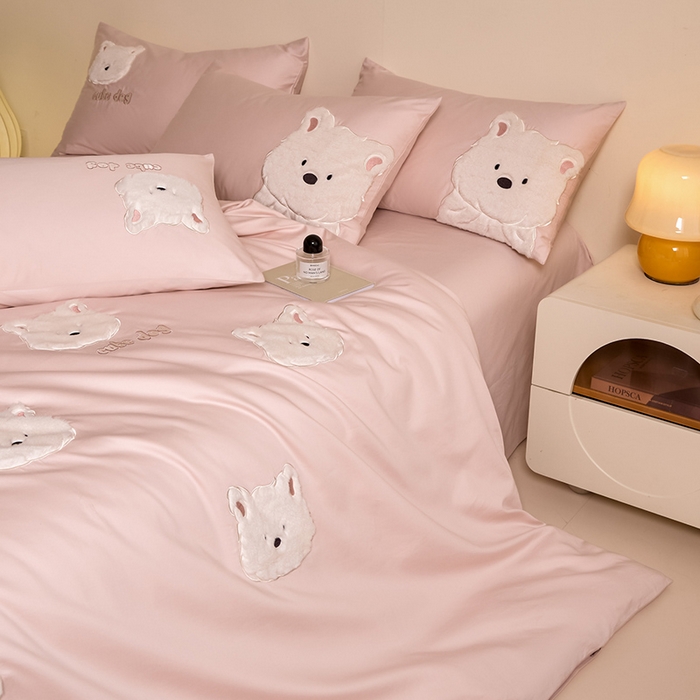 91家纺网 家纺一手货源 找家纺 618家纺 2025新款长绒棉全棉 50S100支纯棉奶油大白系列四件套 奶油大白粉