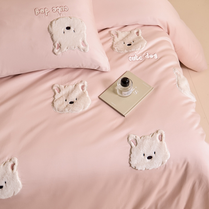 91家纺网 家纺一手货源 找家纺 618家纺 2025新款长绒棉全棉 50S100支纯棉奶油大白系列四件套 奶油大白粉