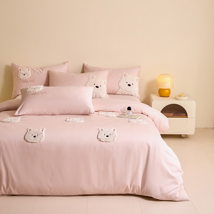 91家纺网 家纺一手货源 找家纺 618家纺 2025新款长绒棉全棉 50S100支纯棉奶油大白系列四件套 奶油大白粉