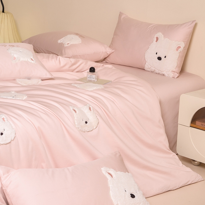 91家纺网 家纺一手货源 找家纺 618家纺 2025新款长绒棉全棉 50S100支纯棉奶油大白系列四件套 奶油大白粉