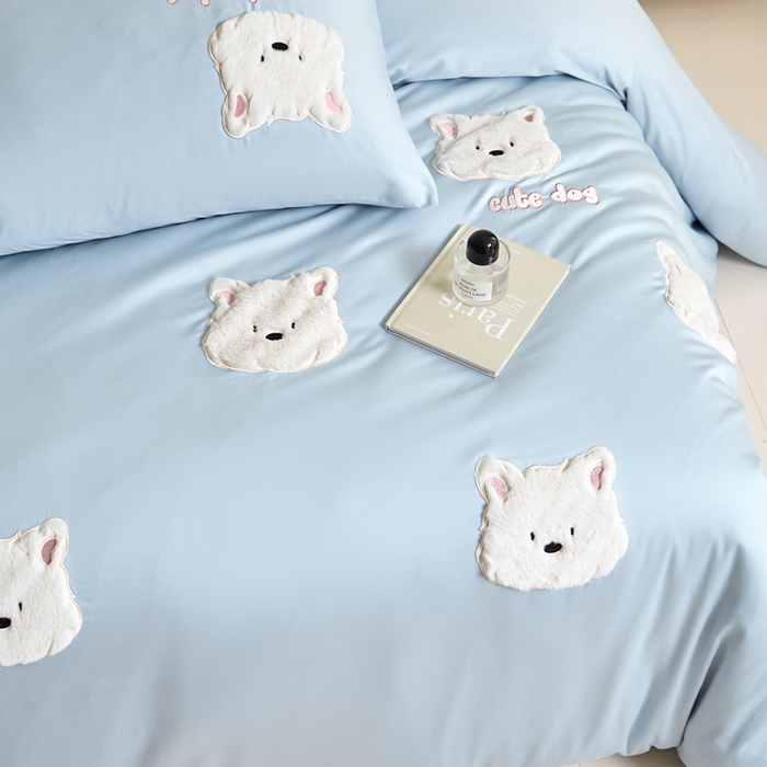 91家纺网 家纺一手货源 找家纺 618家纺 2025新款长绒棉全棉 50S100支纯棉奶油大白系列四件套 奶油大白蓝