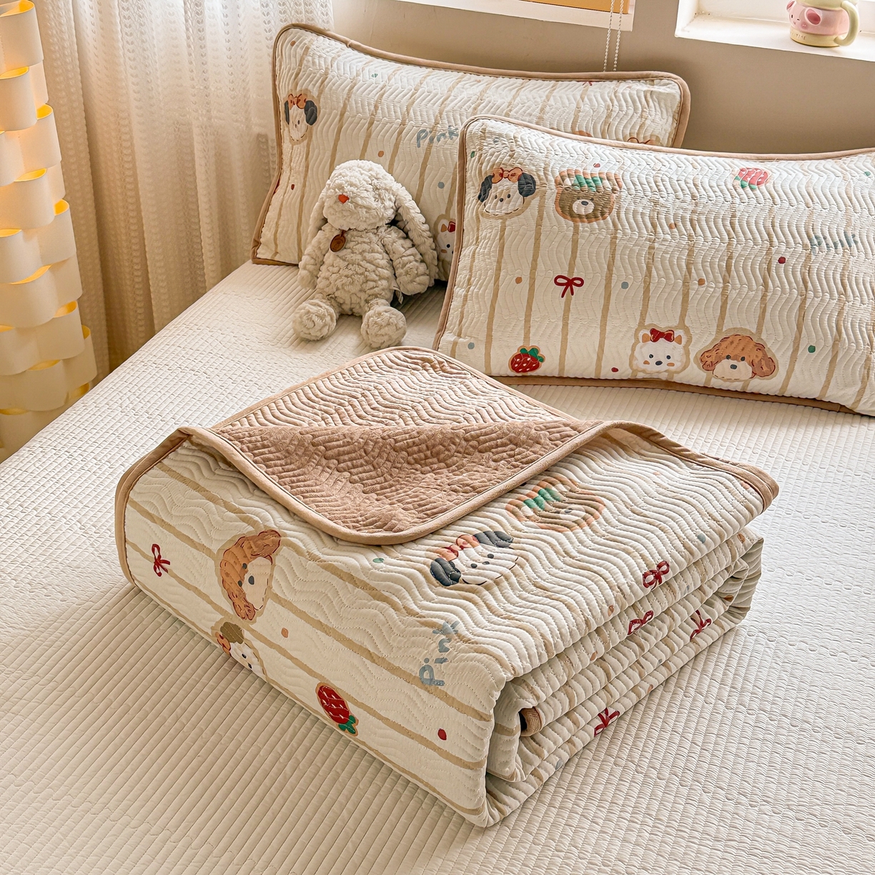 91家纺网 家纺一手货源 找家纺 （总）布兰鸟家纺【1店】 2025新款全棉宝宝绒夹棉床盖单品床盖床盖单件（四季换面用）