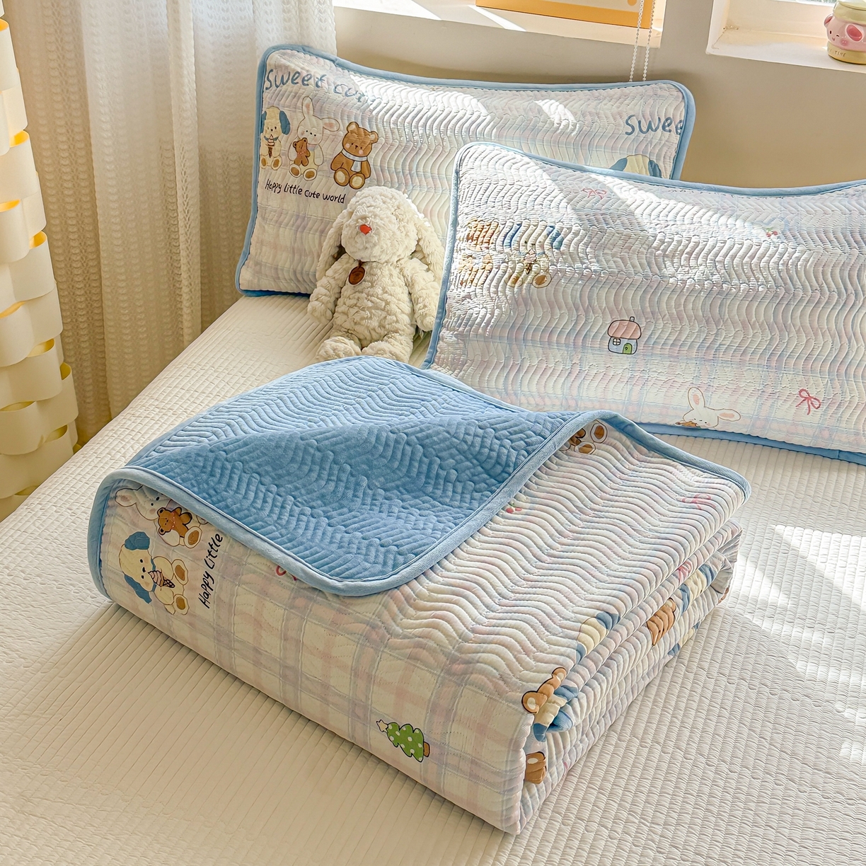 91家纺网 家纺一手货源 找家纺 布兰鸟家纺【1店】 2025新款全棉宝宝绒夹棉床盖单品床盖床盖单件（四季换面用） 梦迪乐园