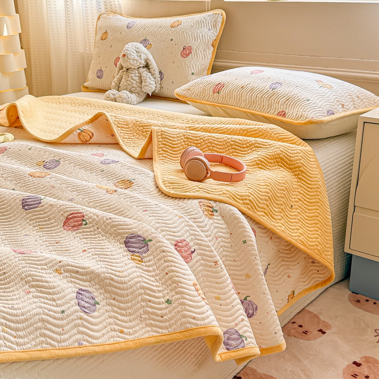 91家纺网 家纺一手货源 找家纺 布兰鸟家纺【1店】 2025新款全棉宝宝绒夹棉床盖单品床盖床盖单件（四季换面用） 贝贝南瓜