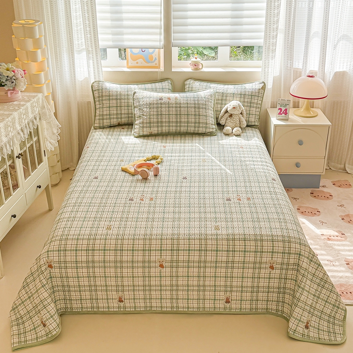 91家纺网 家纺一手货源 找家纺 布兰鸟家纺【1店】 2025新款全棉宝宝绒夹棉床盖单品床盖床盖单件（四季换面用） 格彩小象