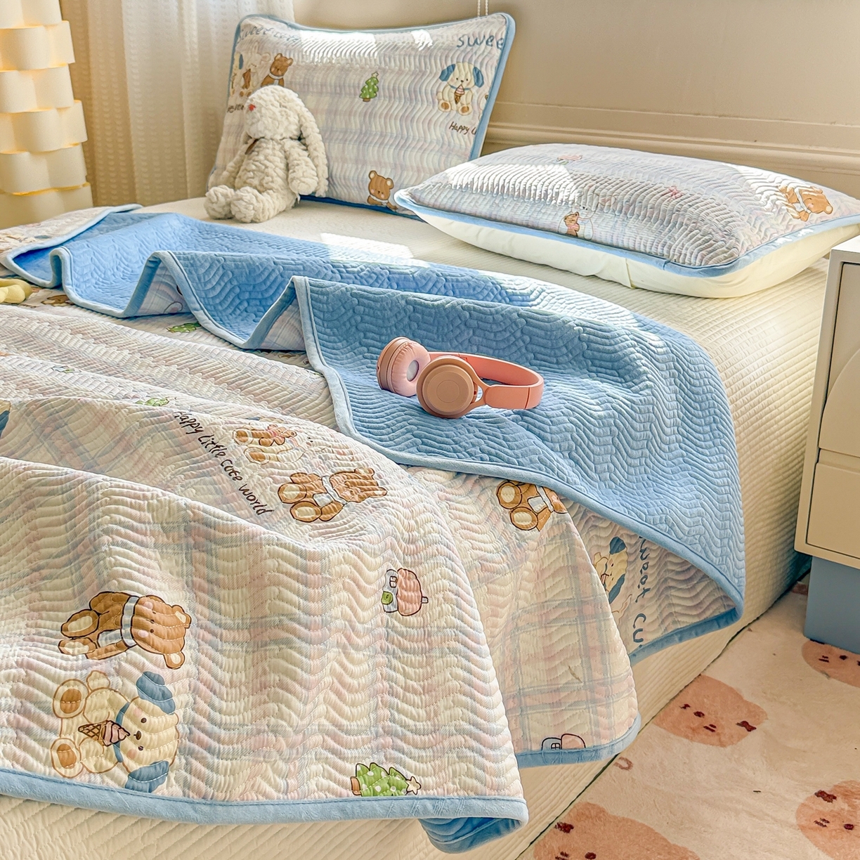 91家纺网 家纺一手货源 找家纺 布兰鸟家纺【1店】 2025新款全棉宝宝绒夹棉床盖单品床盖床盖单件（四季换面用） 梦迪乐园