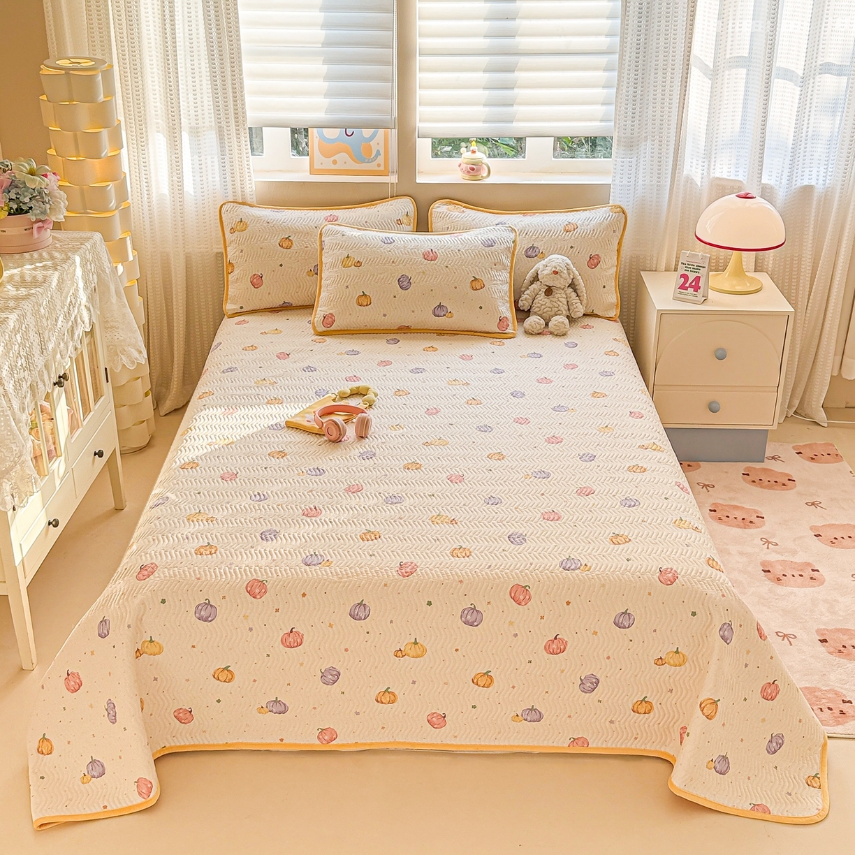 91家纺网 家纺一手货源 找家纺 布兰鸟家纺【1店】 2025新款全棉宝宝绒夹棉床盖单品床盖床盖单件（四季换面用） 贝贝南瓜