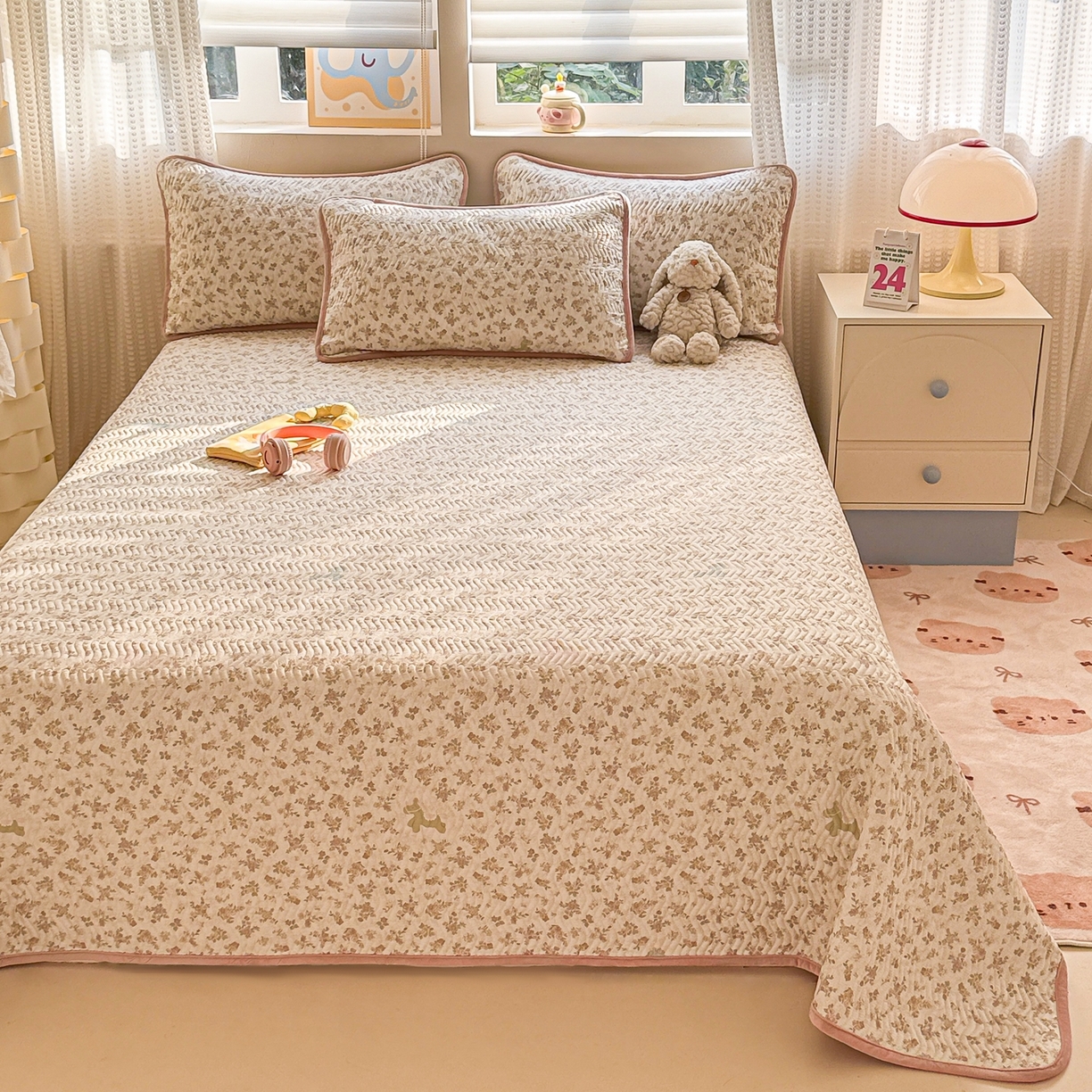 91家纺网 家纺一手货源 找家纺 布兰鸟家纺【1店】 2025新款全棉宝宝绒夹棉床盖单品床盖床盖单件（四季换面用） 鲜花小马