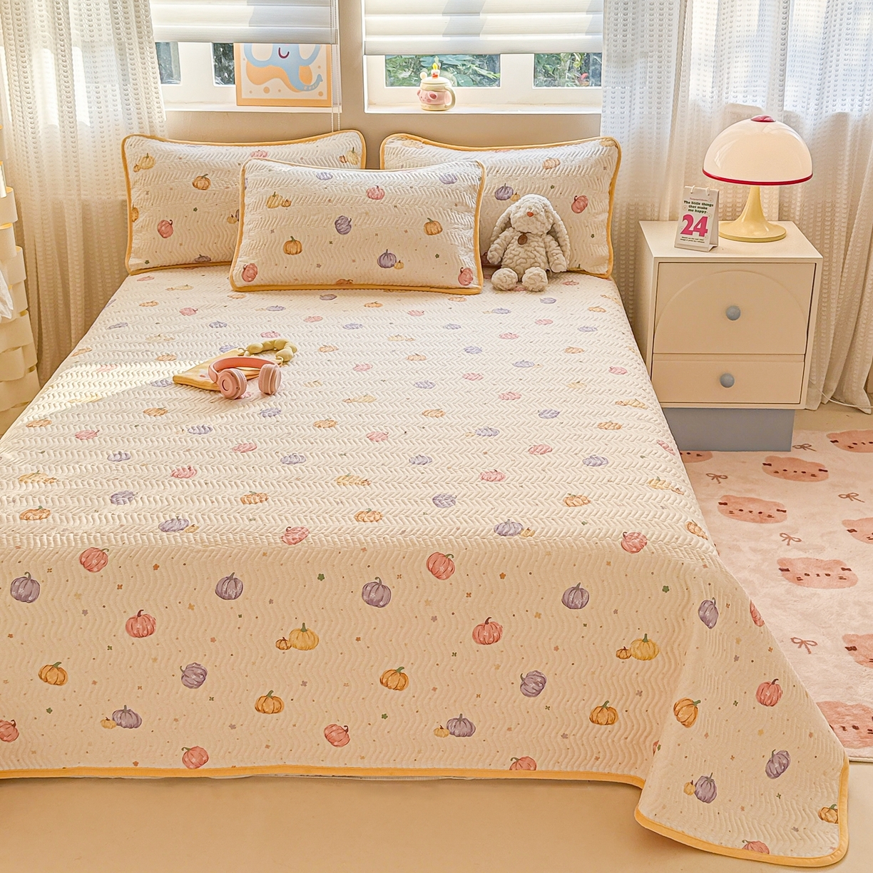 91家纺网 家纺一手货源 找家纺 布兰鸟家纺【1店】 2025新款全棉宝宝绒夹棉床盖单品床盖床盖单件（四季换面用） 贝贝南瓜