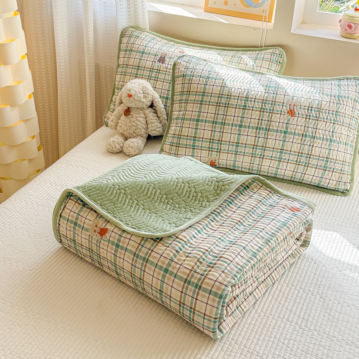 91家纺网 家纺一手货源 找家纺 布兰鸟家纺【1店】 2025新款全棉宝宝绒夹棉床盖单品床盖床盖单件（四季换面用） 格彩小象