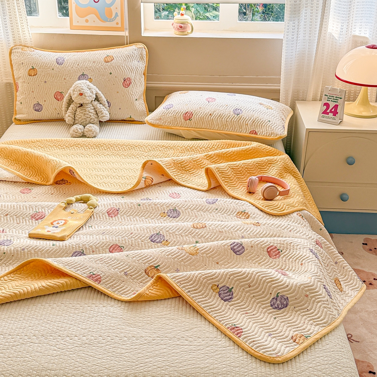 91家纺网 家纺一手货源 找家纺 布兰鸟家纺【1店】 2025新款全棉宝宝绒夹棉床盖单品床盖床盖单件（四季换面用） 贝贝南瓜