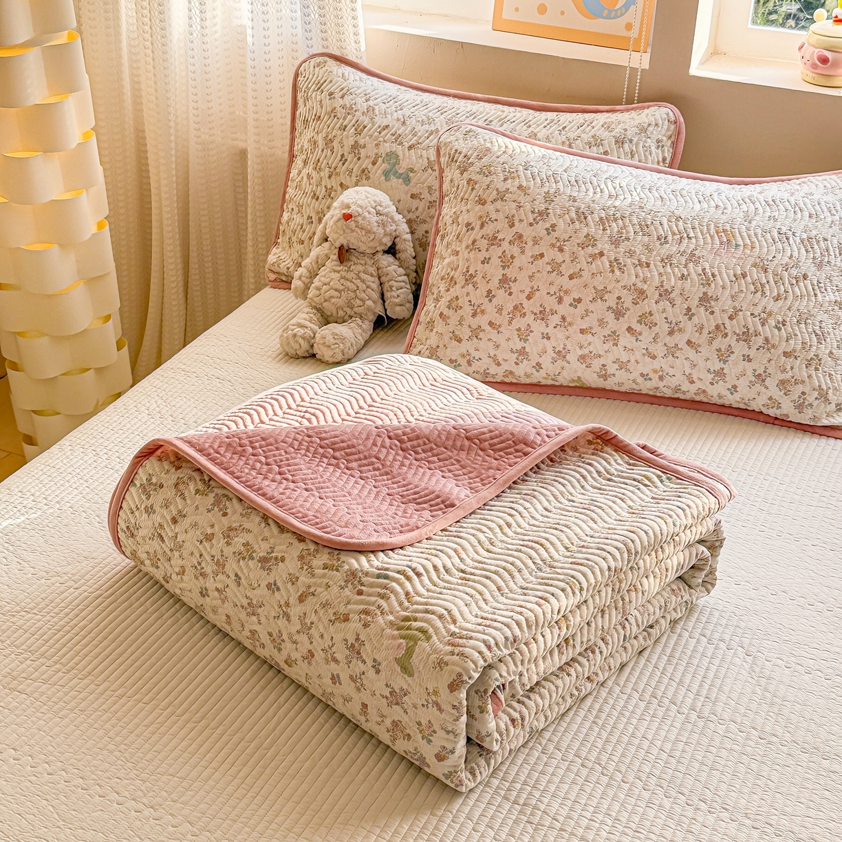 91家纺网 家纺一手货源 找家纺 布兰鸟家纺【1店】 2025新款全棉宝宝绒夹棉床盖单品床盖床盖单件（四季换面用） 鲜花小马