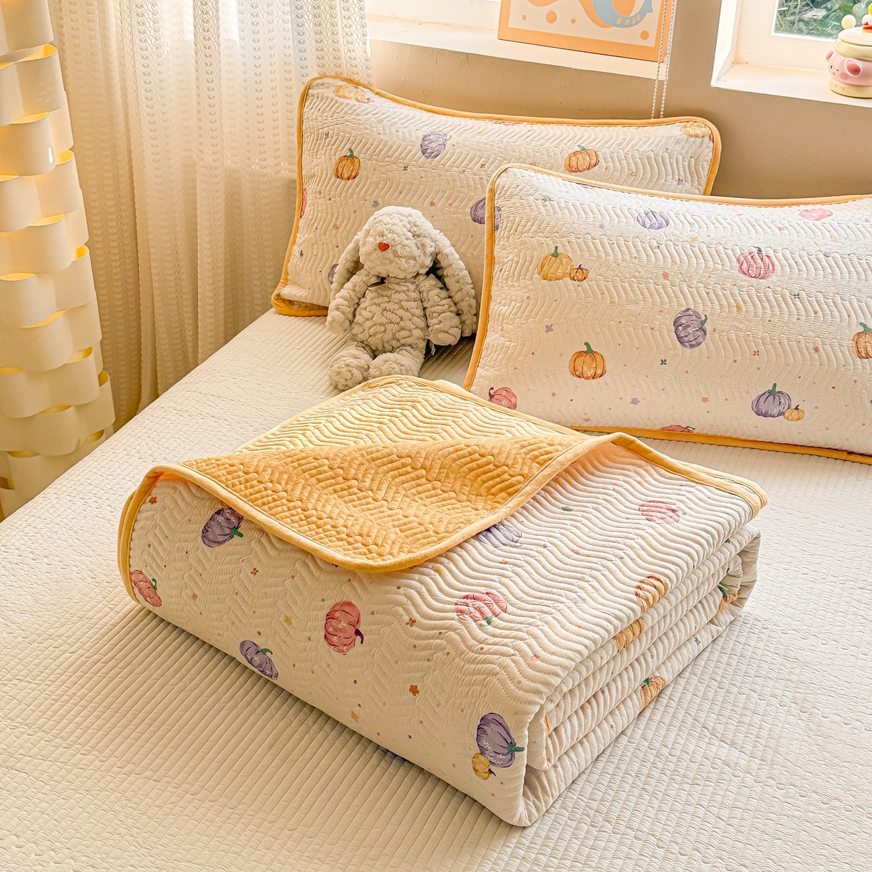 91家纺网 家纺一手货源 找家纺 布兰鸟家纺【1店】 2025新款全棉宝宝绒夹棉床盖单品床盖床盖单件（四季换面用） 贝贝南瓜