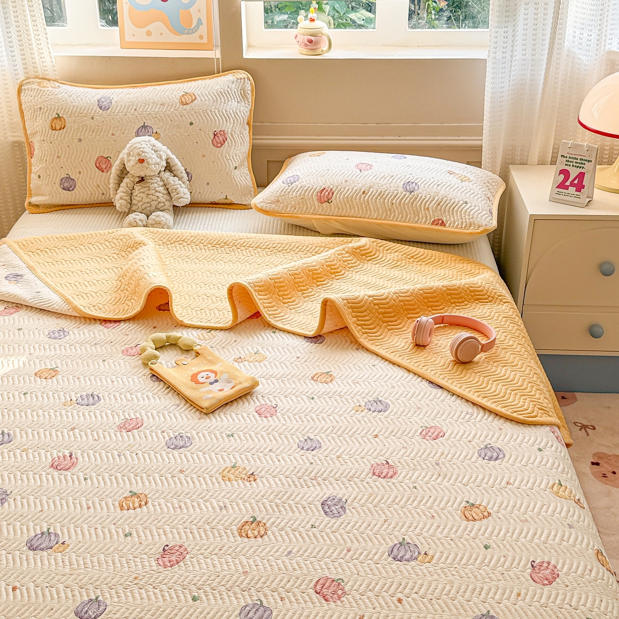 91家纺网 家纺一手货源 找家纺 布兰鸟家纺【1店】 2025新款全棉宝宝绒夹棉床盖单品床盖床盖单件（四季换面用） 贝贝南瓜