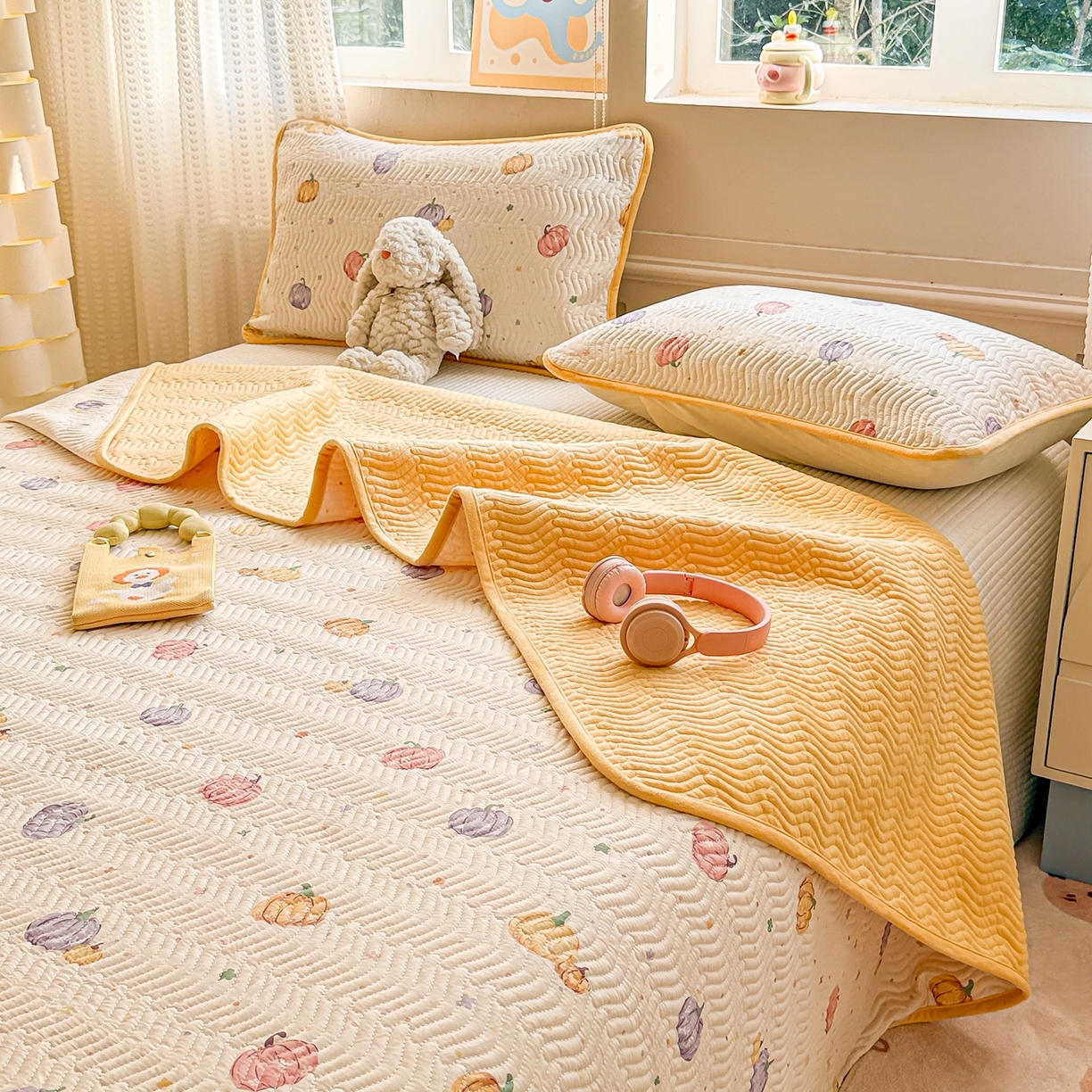 91家纺网 家纺一手货源 找家纺 布兰鸟家纺【1店】 2025新款全棉宝宝绒夹棉床盖单品床盖床盖单件（四季换面用） 贝贝南瓜