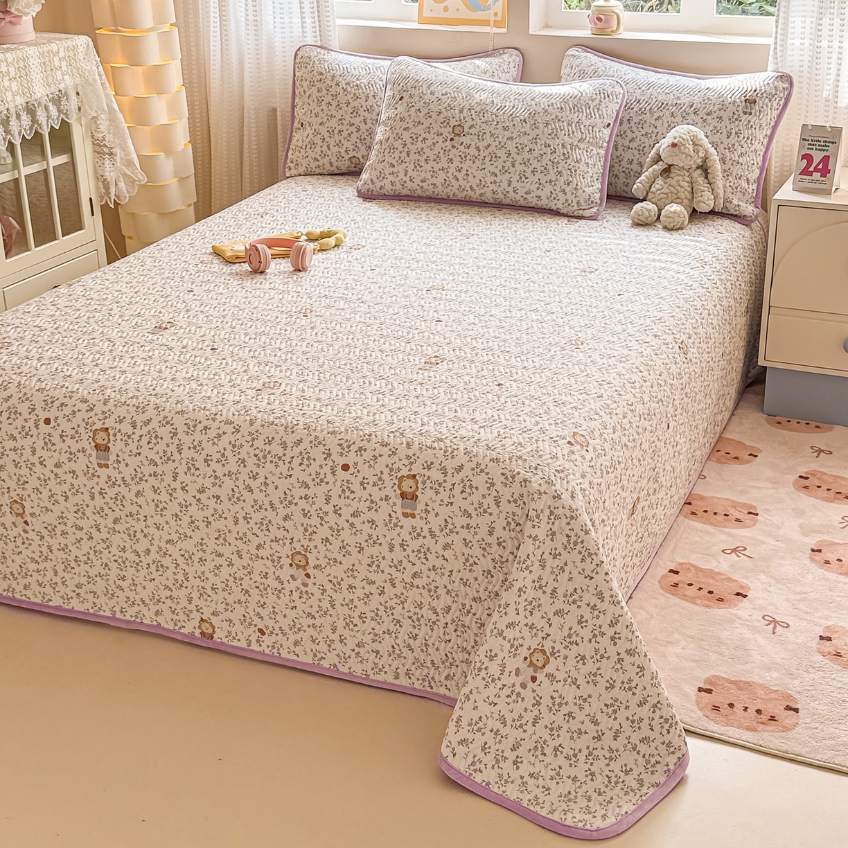 布兰鸟家纺【1店】 2025新款全棉宝宝绒夹棉床盖单品床盖床盖单件（四季换面用） 阳光狮子