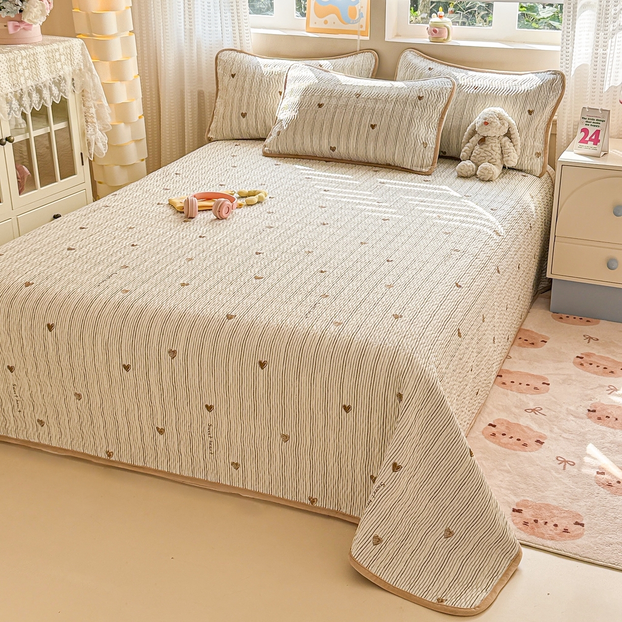 布兰鸟家纺【1店】 2025新款全棉宝宝绒夹棉床盖单品床盖床盖单件（四季换面用） 心动时刻