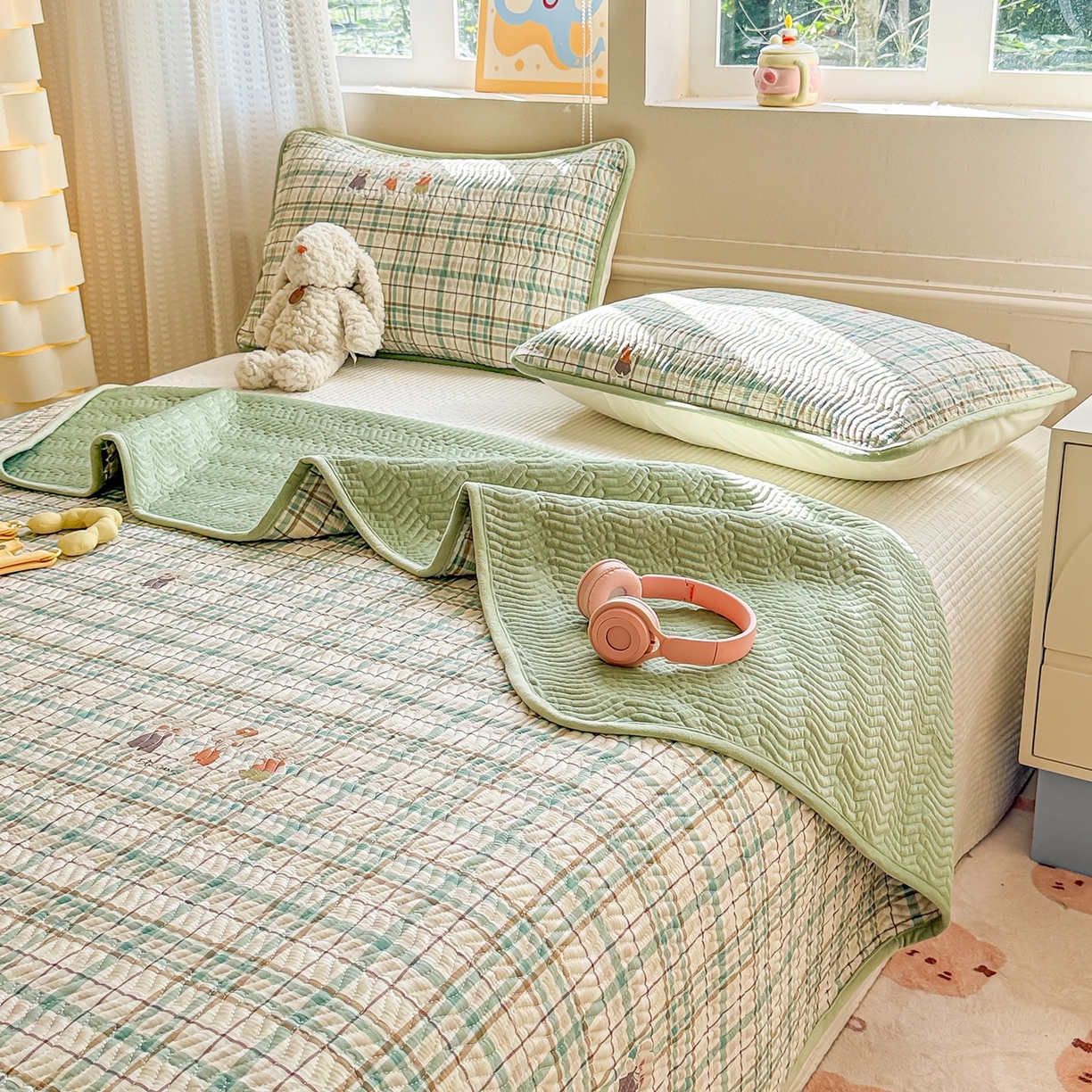 91家纺网 家纺一手货源 找家纺 布兰鸟家纺【1店】 2025新款全棉宝宝绒夹棉床盖单品床盖床盖单件（四季换面用） 格彩小象