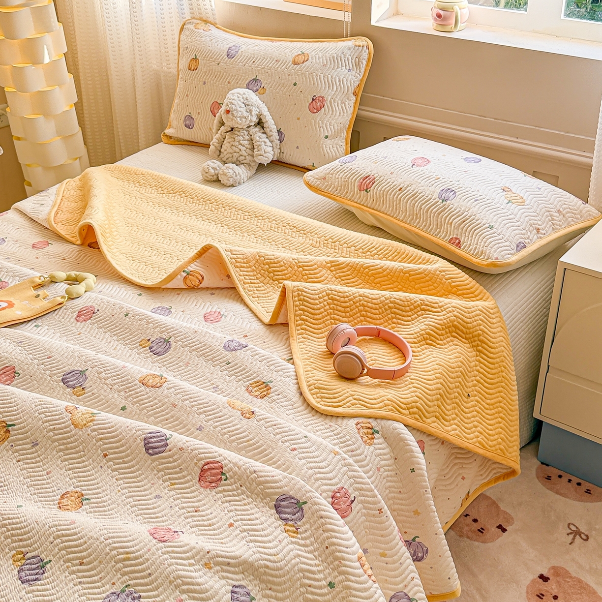 91家纺网 家纺一手货源 找家纺 布兰鸟家纺【1店】 2025新款全棉宝宝绒夹棉床盖单品床盖床盖单件（四季换面用） 贝贝南瓜