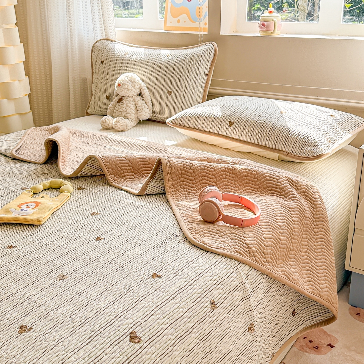 91家纺网 家纺一手货源 找家纺 布兰鸟家纺【1店】 2025新款全棉宝宝绒夹棉床盖单品床盖床盖单件（四季换面用） 心动时刻