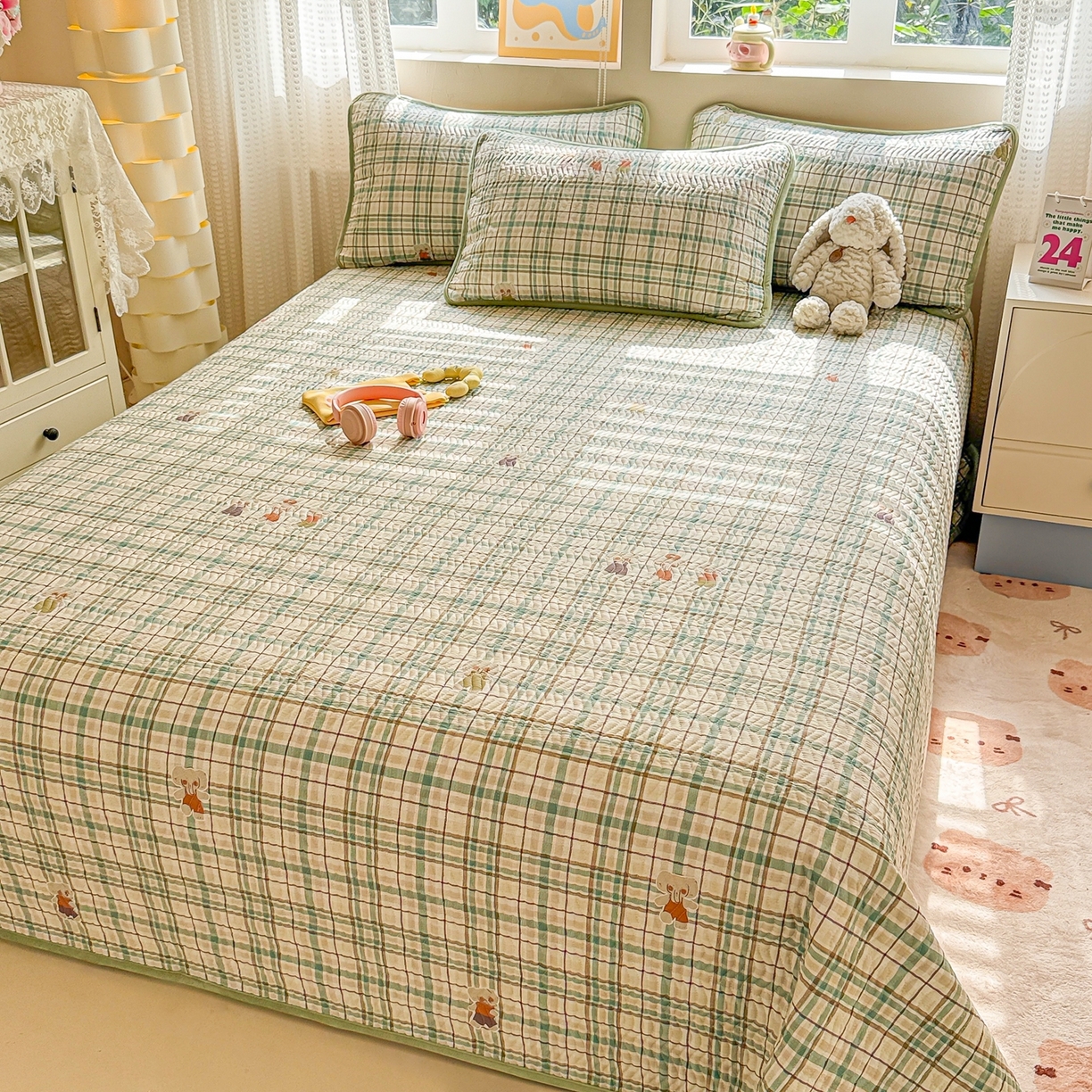 91家纺网 家纺一手货源 找家纺 布兰鸟家纺【1店】 2025新款全棉宝宝绒夹棉床盖单品床盖床盖单件（四季换面用） 格彩小象