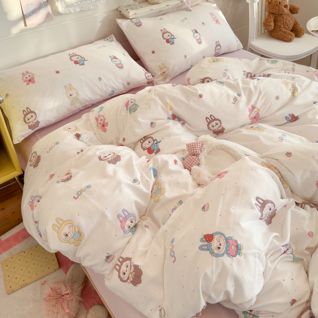 91家纺网 家纺一手货源 找家纺 （总）海岛哥哥 2025新款高克重双层纱糯糯绵印花四件套-萌花系列