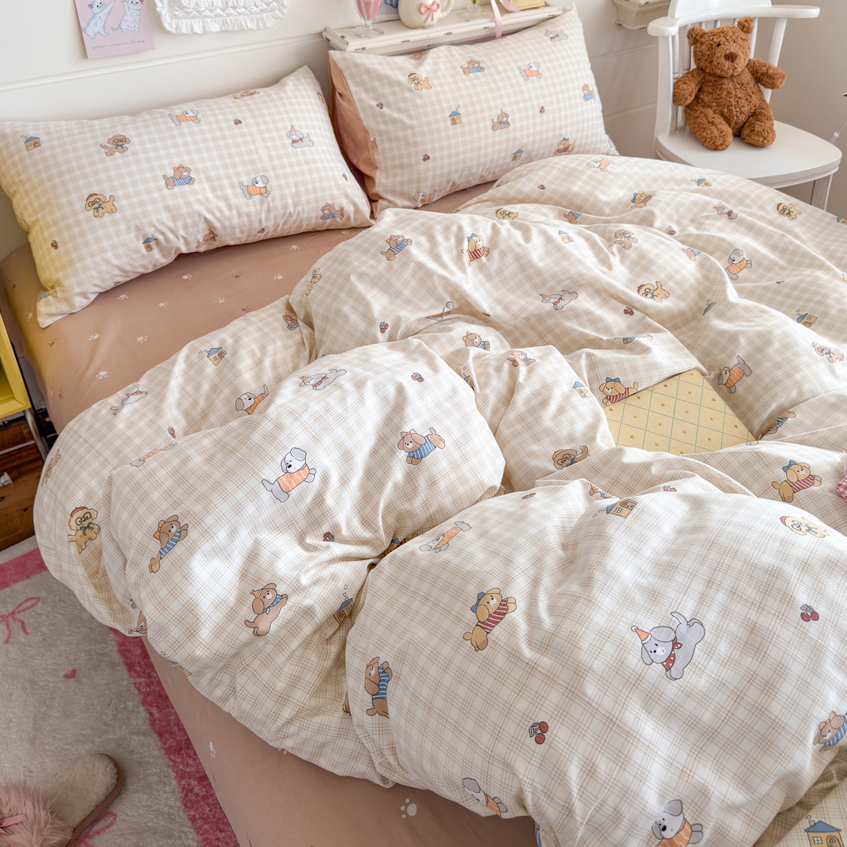 91家纺网 家纺一手货源 找家纺 （总）海岛哥哥 2025新款高克重双层纱糯糯绵印花四件套-萌花系列