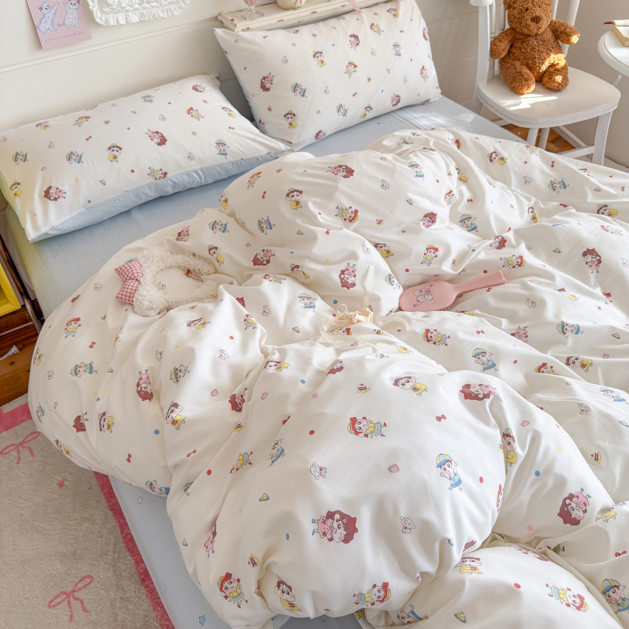 91家纺网 家纺一手货源 找家纺 （总）海岛哥哥 2025新款高克重双层纱糯糯绵印花四件套-萌花系列