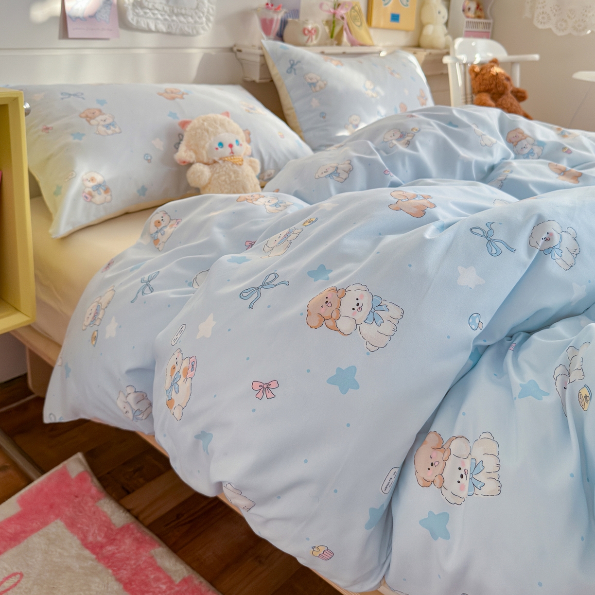 91家纺网 家纺一手货源 找家纺 海岛哥哥 2025新款高克重双层纱糯糯绵印花四件套-萌花系列 萌花系列-奶芙小狗