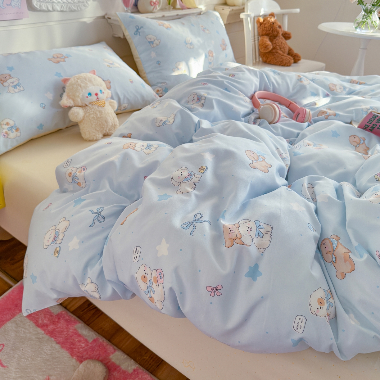 91家纺网 家纺一手货源 找家纺 海岛哥哥 2025新款高克重双层纱糯糯绵印花四件套-萌花系列 萌花系列-奶芙小狗